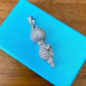 925 Sterling Silver Swarovski Crystal Encrusted Microphone Pendant Necklace
